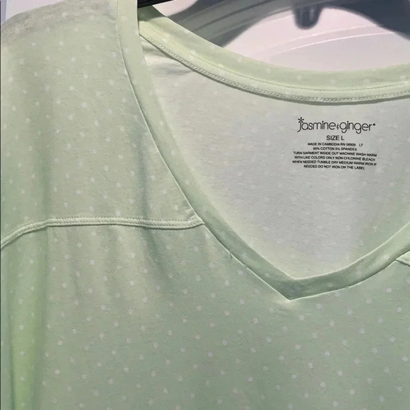 Jasmine & Ginger Green and White Polka Dot V Neck Pajama Top Size Large NWT - Picture 5 of 8